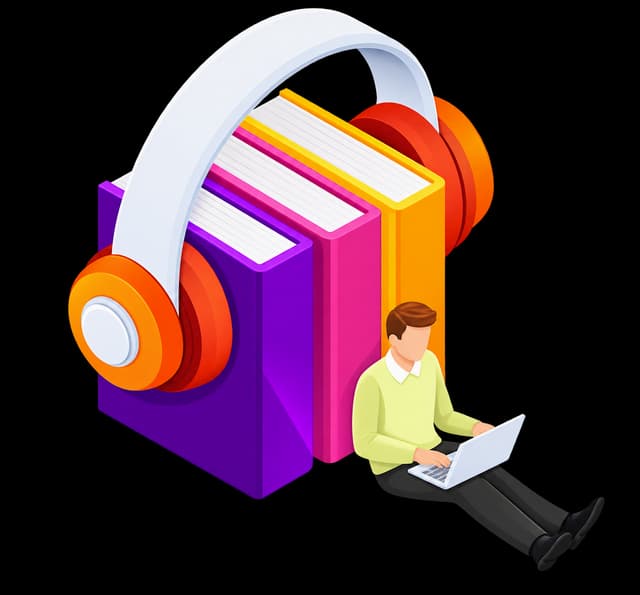 Books wearing headphones beside an audiobook listener