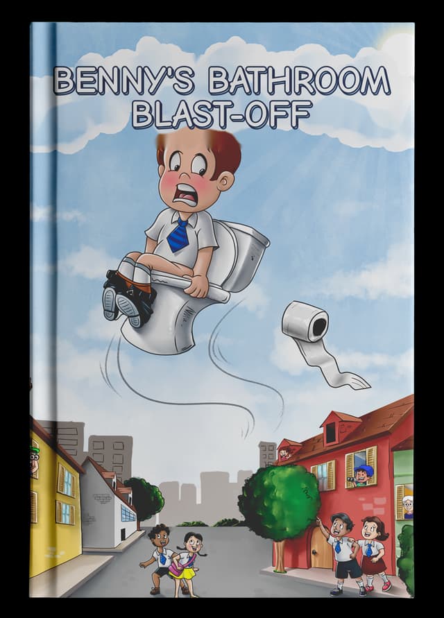 Illustrated children's cover for Benny's Bathroom Blast-Off