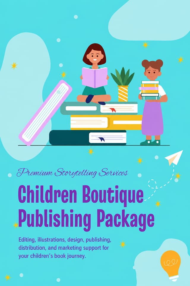 Blue boutique publishing package artwork with young readers