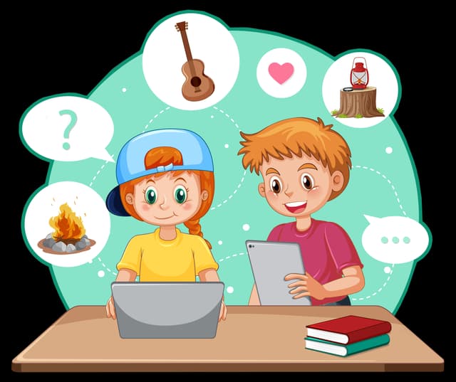 Children collaborating over a digital story draft