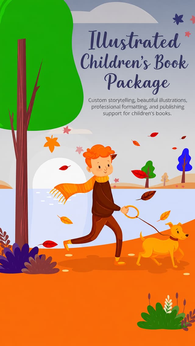Autumn path illustrated children's book package artwork