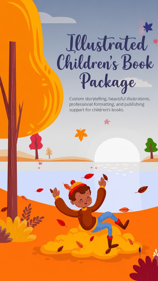 Playful autumn illustrated children's book package artwork