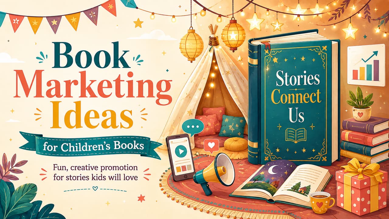 Book marketing ideas with a story display and launch lights