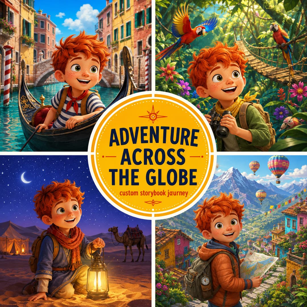 Personalized travel collage cover titled Adventure Across the Globe