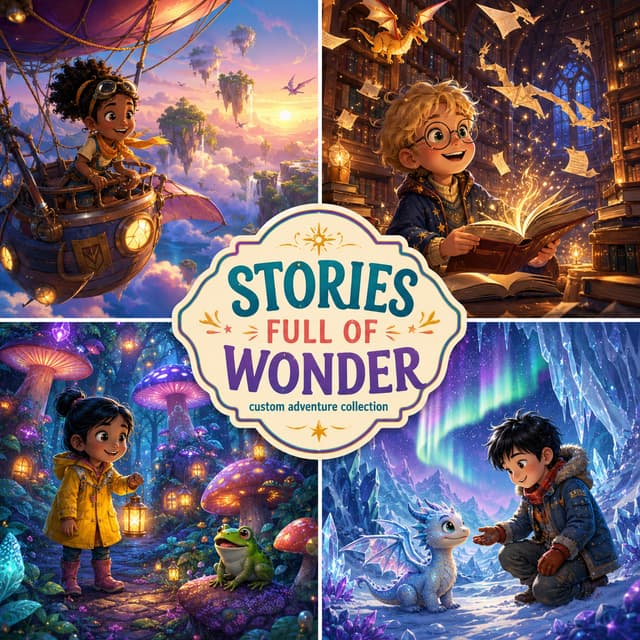 Personalized travel collage cover titled Stories Full of Wonder