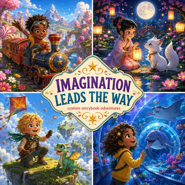 Personalized travel collage cover titled Imagination Leads the Way