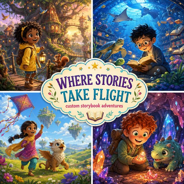 Personalized travel collage cover titled Where Stories Take Flight